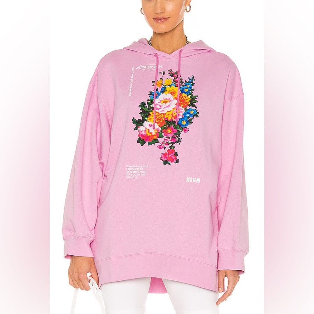 NWT MSGM Hoodie with Floral logo Felpa Pink Oversized